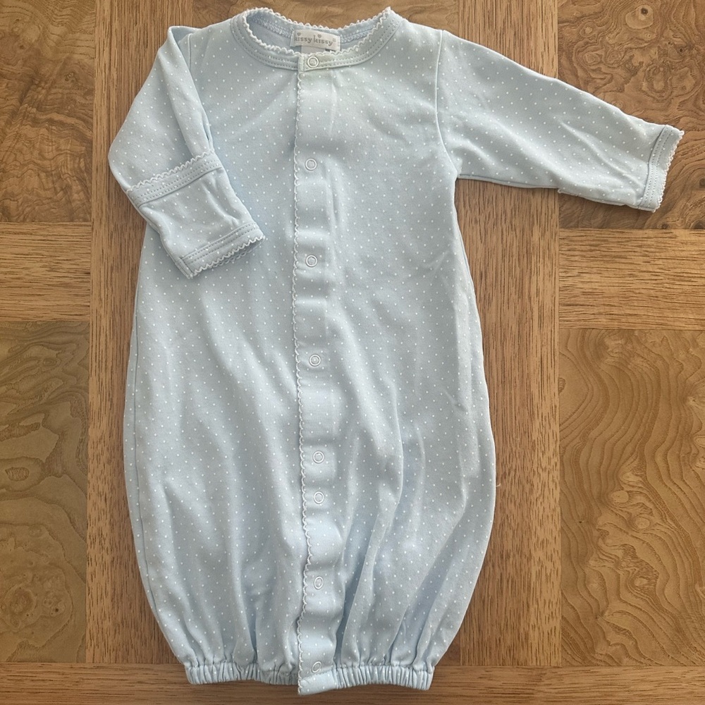 Kissy Kissy Light Blue Polka Dot Newborn Gown/Onesie